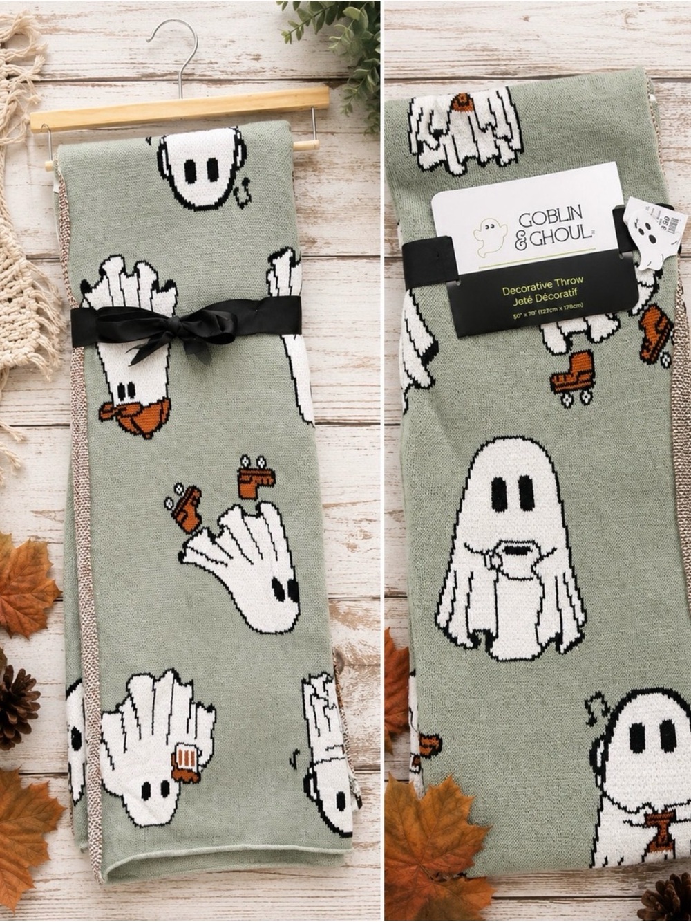 Goblin&ghoul Ghost Throw Blanket - Sage Green 50x70
